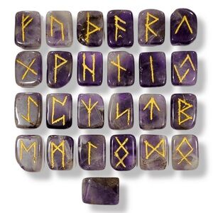 Amethyst Elder Futhark Rune Stones Set Viking Gemstone Reiki Engraved alphabet